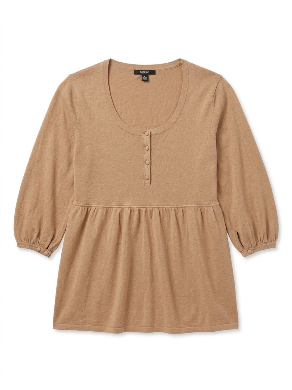 Splendid Camel Scoop Neck Peasant Tunic